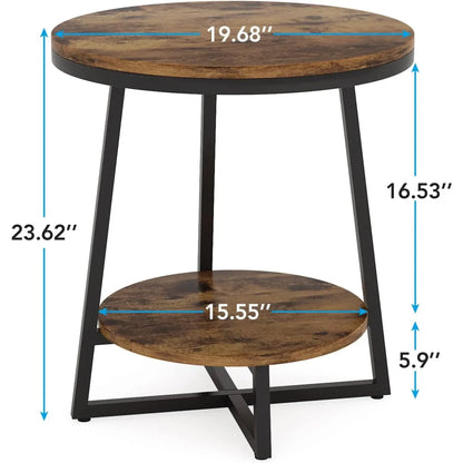 2 Tier Round End/Side Table with Storage Shelf