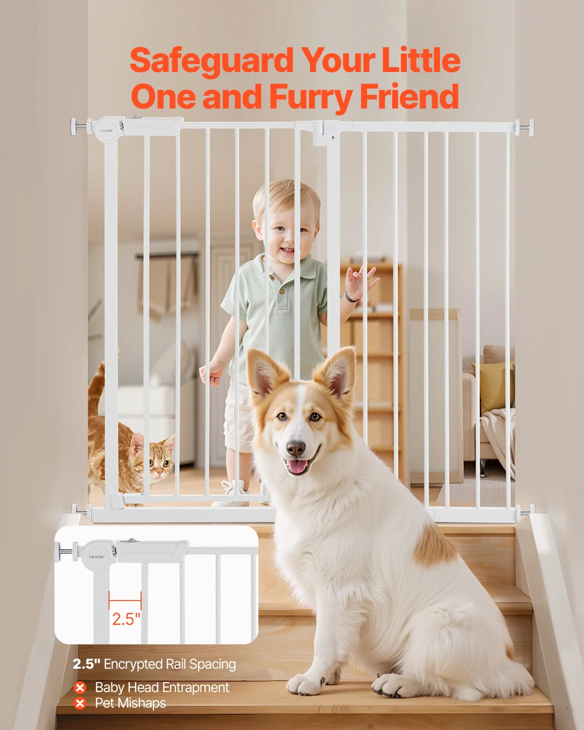 SucceBuy  Gate 28/30/36 Inches High Dog Gate Easy Step Walk Thru Child Pet Security Pressure Mount Kit Wall Cups Doorways