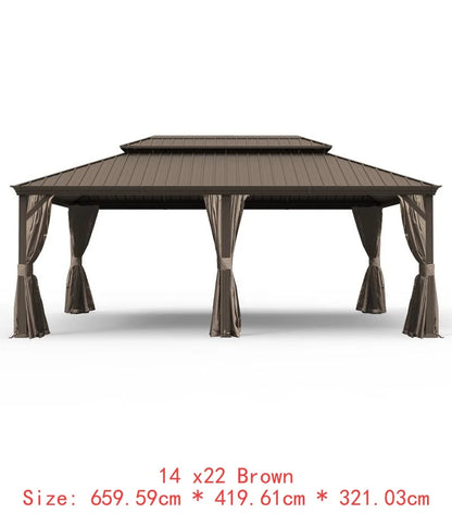 14x24 Hardtop Gazebo, Upgraded Metal Canopy with Drainage, Dual-Layer Galvanized Steel Roof, Includes Curtains & Netting,