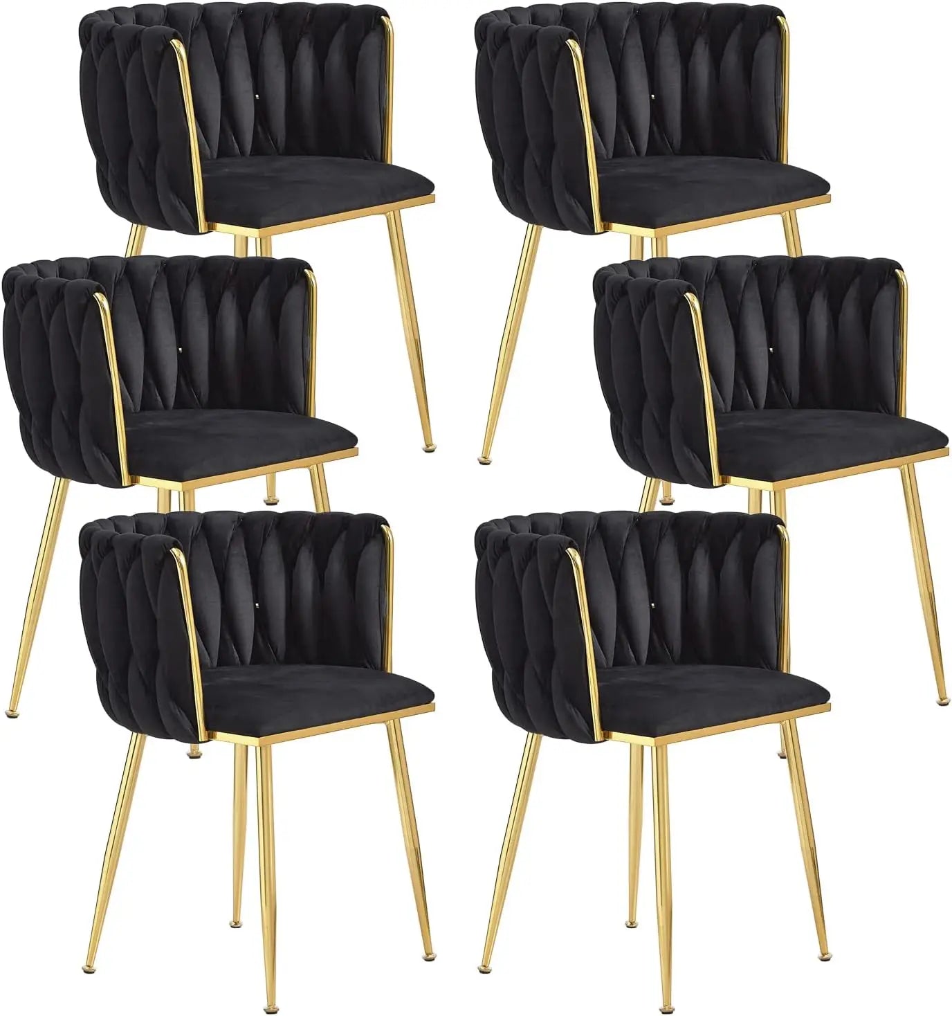 Black Velvet Dining Chairs Set of 4, Upholstered Dining Chairs with Golden Metal Legs