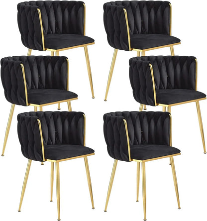 Black Velvet Dining Chairs Set of 4, Upholstered Dining Chairs with Golden Metal Legs