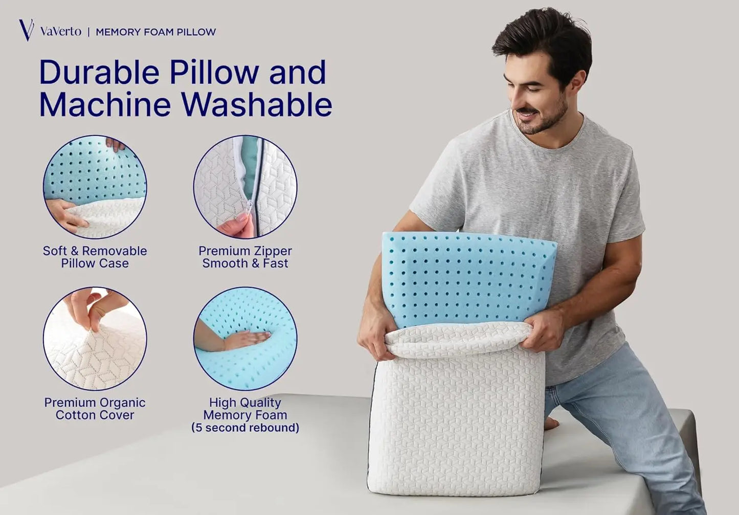 Cooling Gel Memory Foam Pillow King Size for Sleeping, Medium Firm Support for Side Back Stomach Sleepers with Washable Bamboo