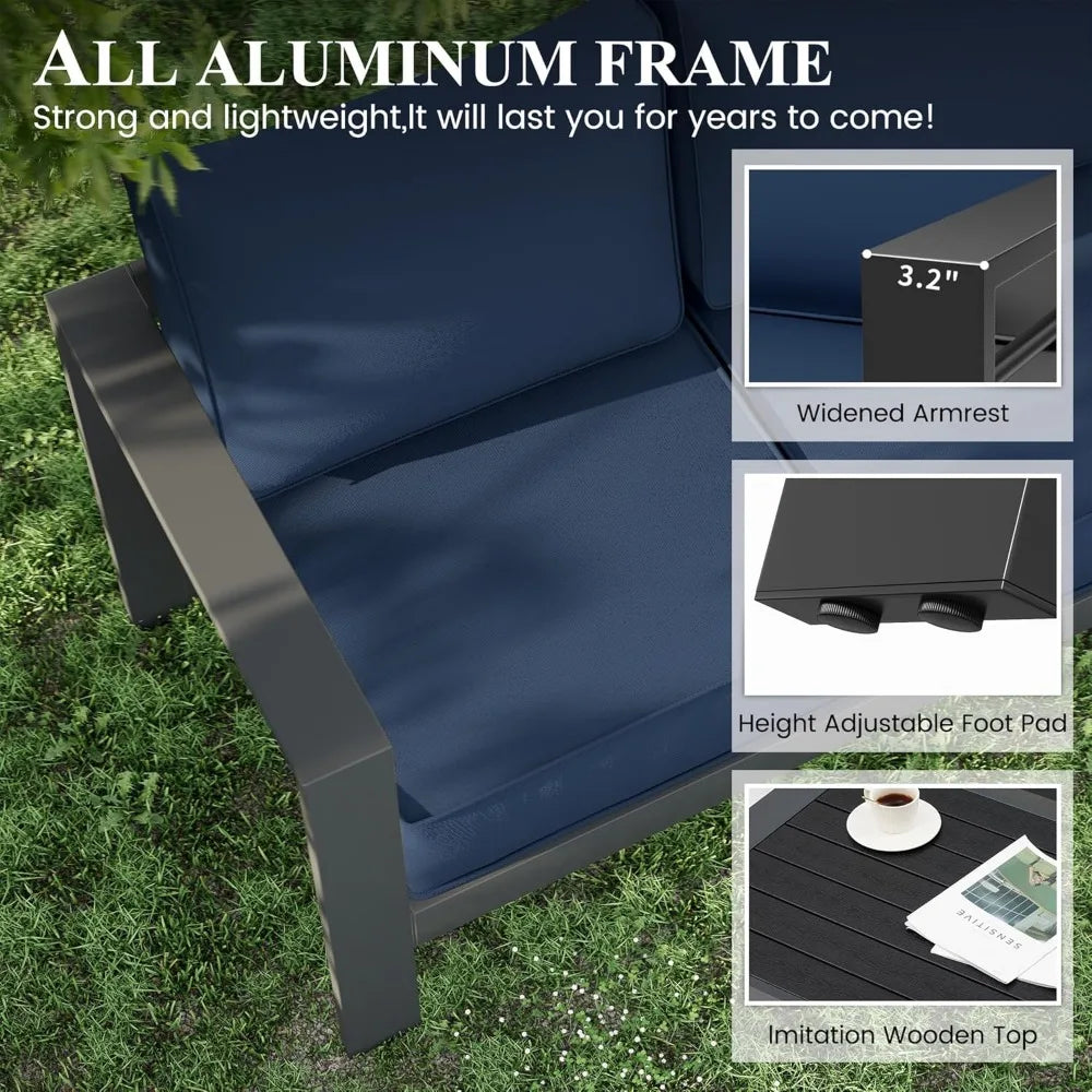 Patio Furniture Set, 6 Piece Metal Outdoor Furniture Set with Waterproof Covers for Backyard Garden