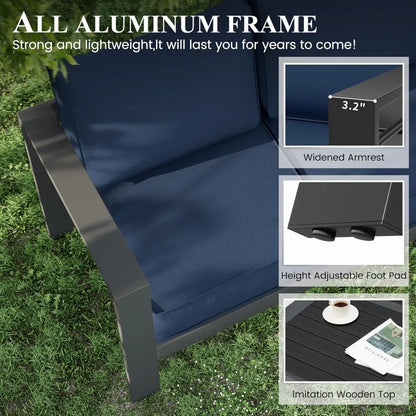 Patio Furniture Set, 6 Piece Metal Outdoor Furniture Set with Waterproof Covers for Backyard Garden
