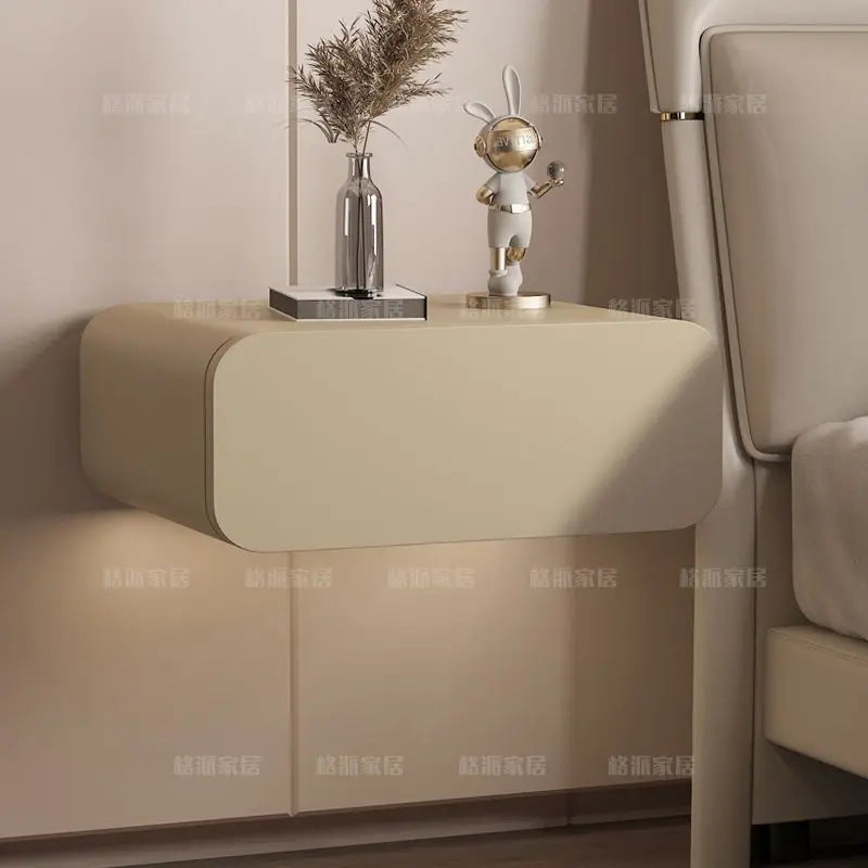 wood bedroom suspended bedside table drawers Interior comfortable floating Nightstand Table luxury home small spaces furniture