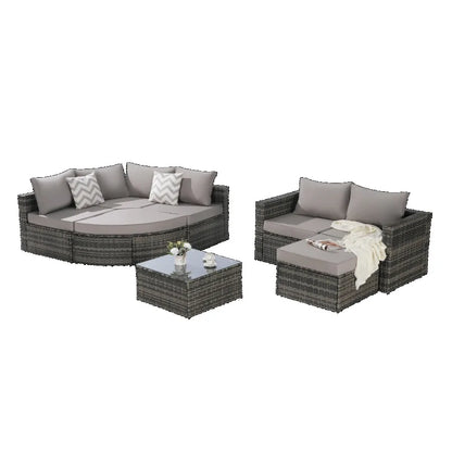 8 Piece Outdoor Patio Sofa Set Sectional L Shaped Patio Furniture Wicker Patio Conversation Set with Curved Sofa man Glass Top