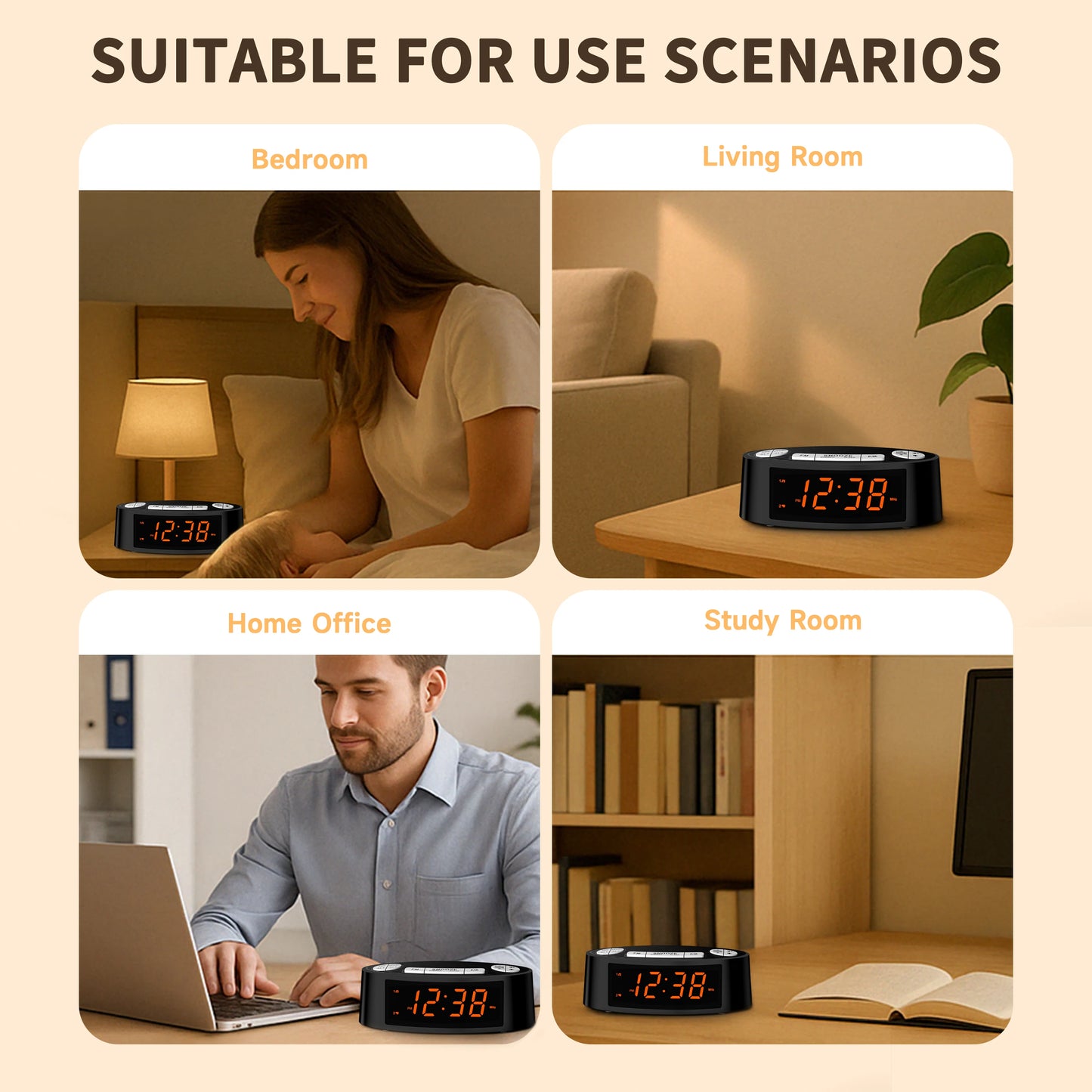 AM/FM Alarm Clock Radio with Dual Alarm Sleep Timer & Snooze Functions Orange LED Display 4-Level Dimming Option iTOMA CKS3301U