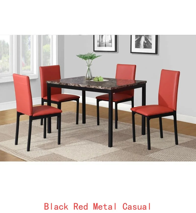 5-Pc Metal Dinette Set with Laminated Faux Marble Top, Red Finish