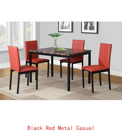 5-Pc Metal Dinette Set with Laminated Faux Marble Top, Red Finish