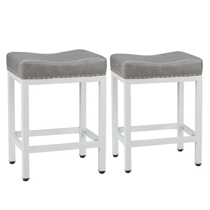 Bar Stools Saddle-Style Pu Leather Upholstered Chair Counter Height Bar Stools with Metal Base Saddle Stools For Kitchen