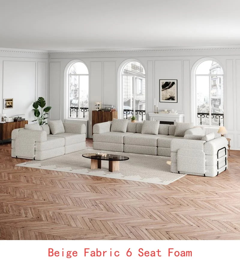 8-Seater Convertible Chenille Sofa Bed with Side Storage Pockets, Foldable for Living Rooms, Bedrooms, and Studies, Carpeted