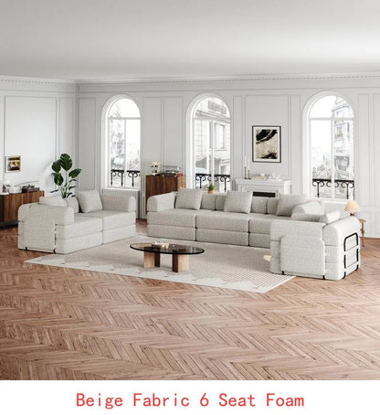 8-Seater Convertible Chenille Sofa Bed with Side Storage Pockets, Foldable for Living Rooms, Bedrooms, and Studies, Carpeted