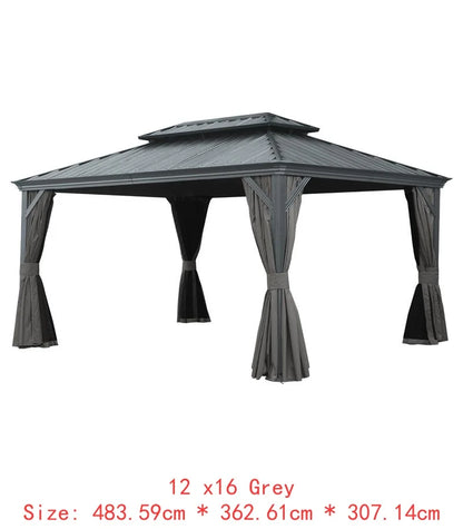 14x24 Hardtop Gazebo, Upgraded Metal Canopy with Drainage, Dual-Layer Galvanized Steel Roof, Includes Curtains & Netting,