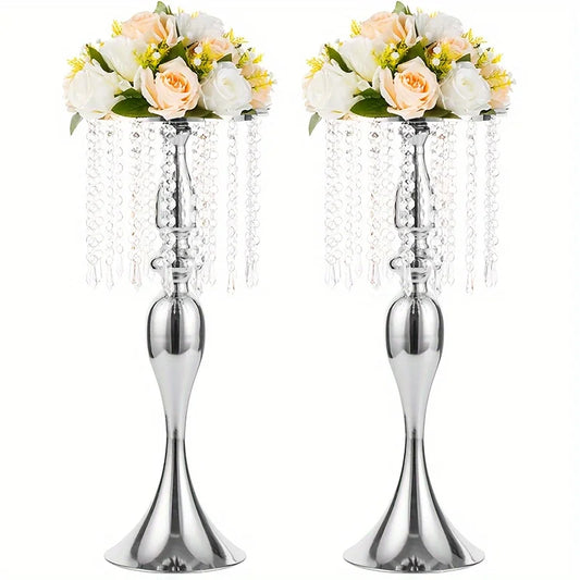 2/10 Pieces 21.3 Inch High Crystal Flower Stand, Wedding Centerpiece Crystal Flower Metal Vase, Christmas Halloween Decoration