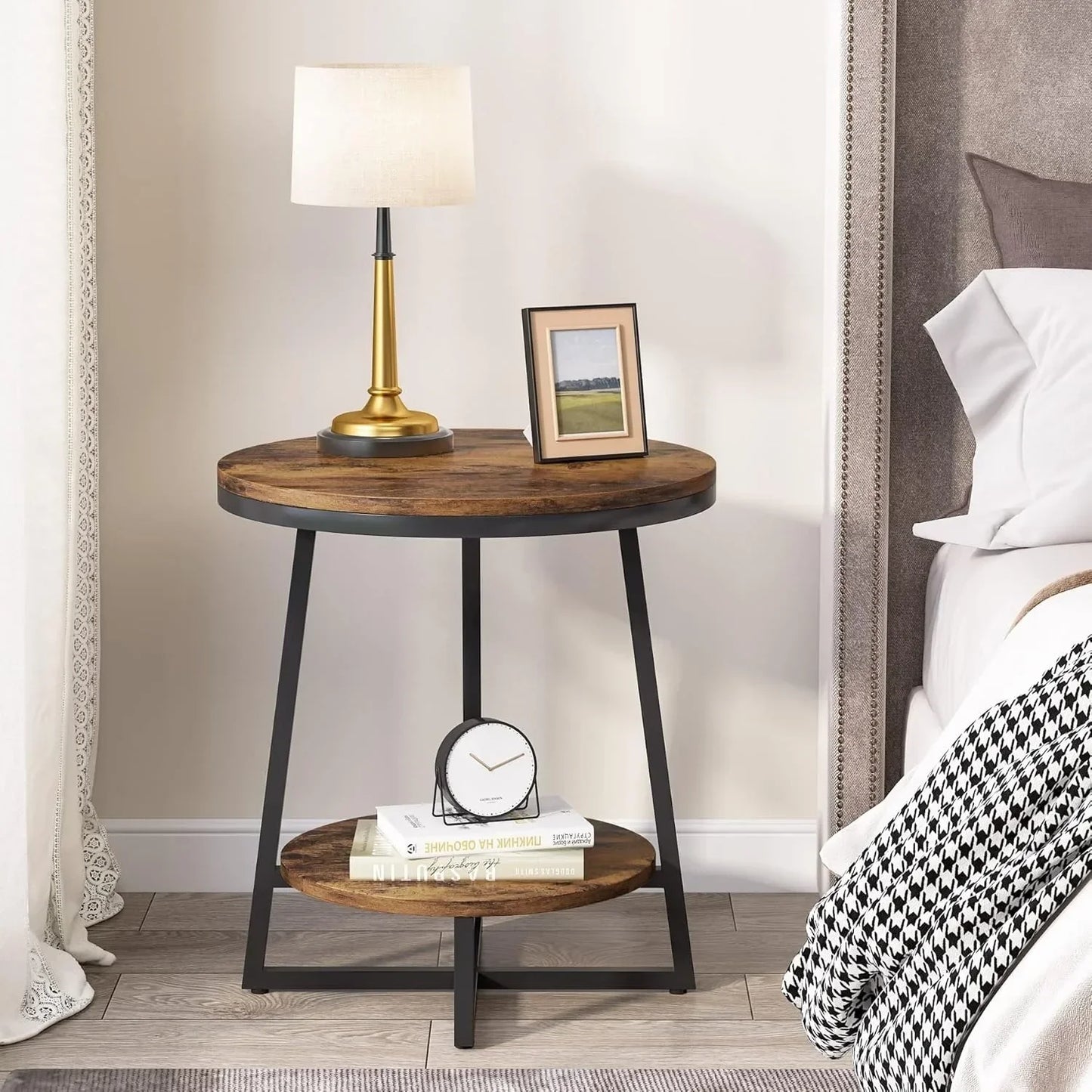 2 Tier Round End/Side Table with Storage Shelf