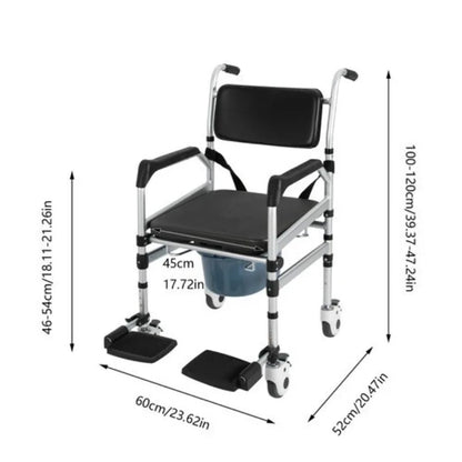 Shower Chair with Wheels 3 in 1 Foldable Height Shower Wheelchair Accessibility Commode Wheelchair with Flip-Up Footrests