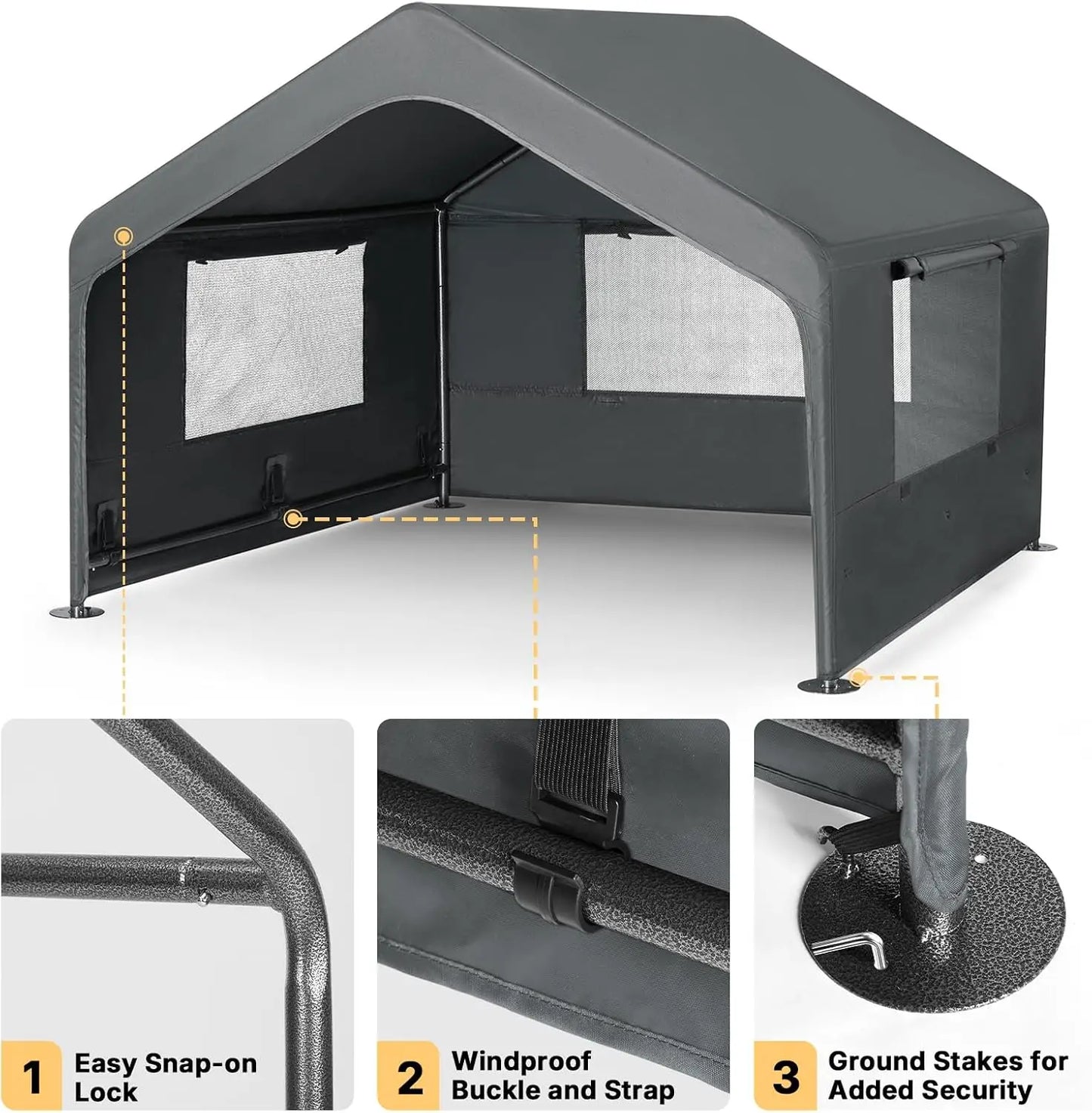 Large Dog House Outdoor with Elevated Bed, Weatherproof Pet Tent Shelter 4.1x4.1x3.3ft for Dogs Cats, Grey