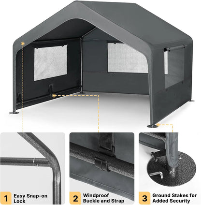 Large Dog House Outdoor with Elevated Bed, Weatherproof Pet Tent Shelter 4.1x4.1x3.3ft for Dogs Cats, Grey