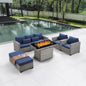 6-Piece Outdoor Patio Set with Fire Pit Table, PE Rattan Furniture & Cover, 60000 BTU Propane Heater (Royal Blue)