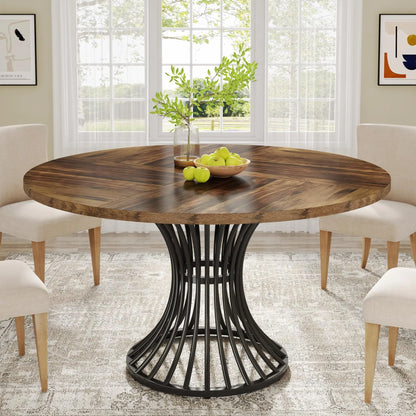 Round Dining Table for 4-6 People, 47-Inch Farmhouse Dinning Room Table Circle Kitchen Table, Industrial Dinner Table