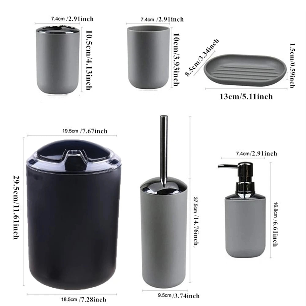 Luxury Bathroom Set Multipurpose Soap Dispenser Toothbrush Holder Toilet Brush Trash Can Soap Dish Home Bathroom Set 4/6pcs Pack