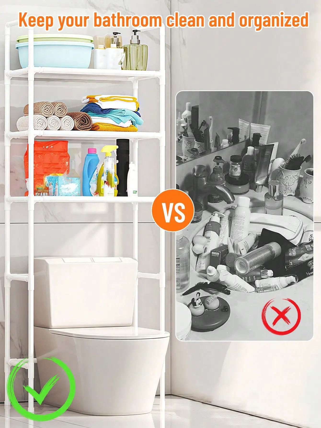 1pc Multi-Functional Thick Steel Pipe Bathroom Toilet Storage RackShelf For Washing Machine,Toilet Rack 3 Layers Of Storage Rack