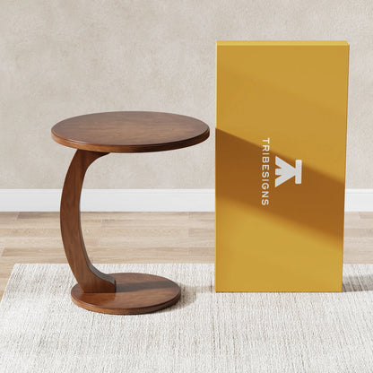 Tribesigns Mid Century Round End Table, Wood C-Shaped Side Table, Small Couch Side Table, Retro Side Table