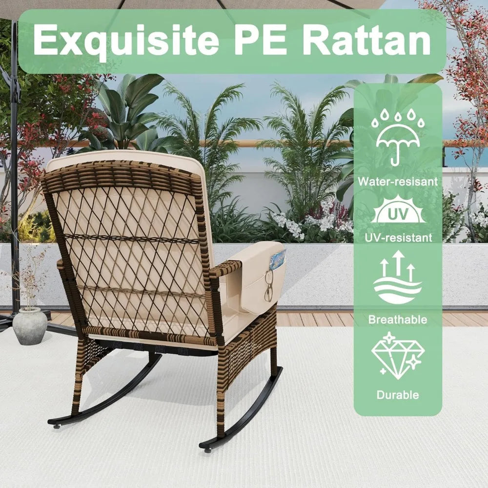 3-Piece Patio Furniture Set, 2wickerOutdoor Rocking Chairs with Rattan Coffee Table