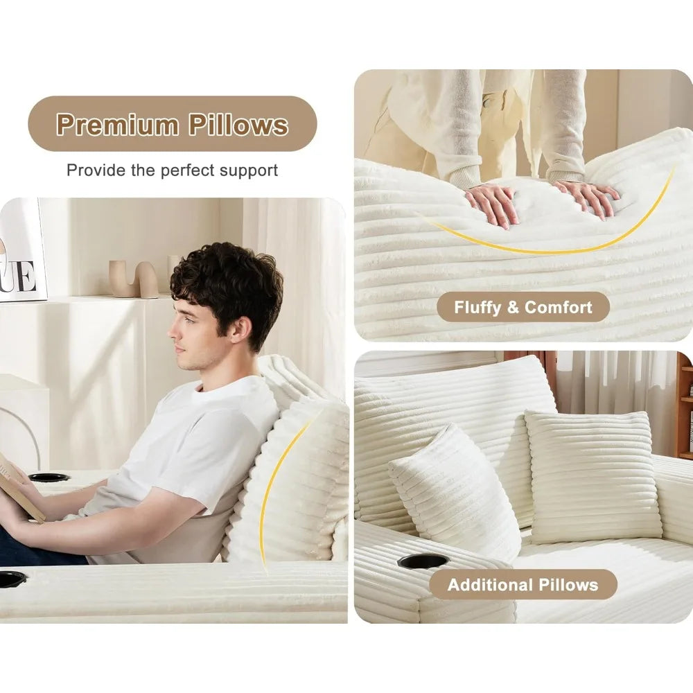 Chaise Lounge Chair Indoor, Fluffy Corduroy Upholstered Boneless Couch, Convertible Sleeper Sofa Bed