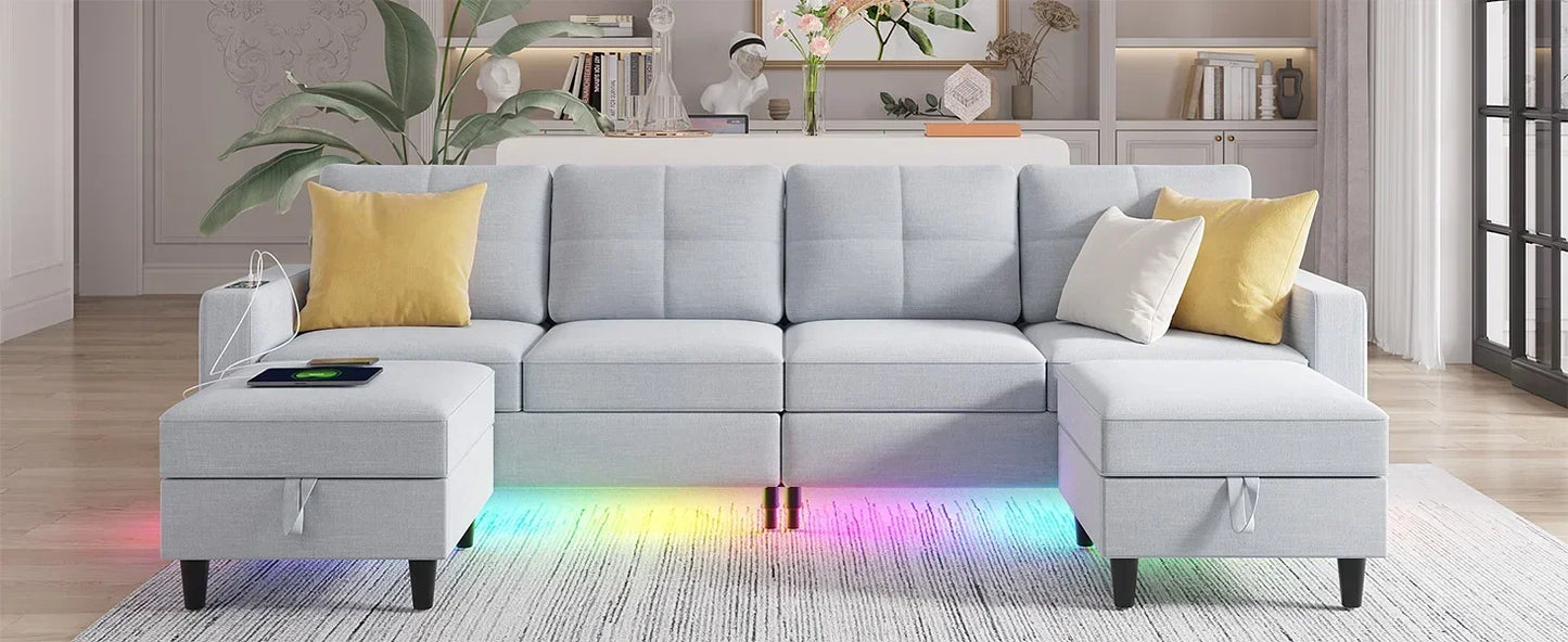 RPD4-LED Couches for Living Room.Modular Sectional Sofa Set Storage Ottomans.Oversized U Shapped