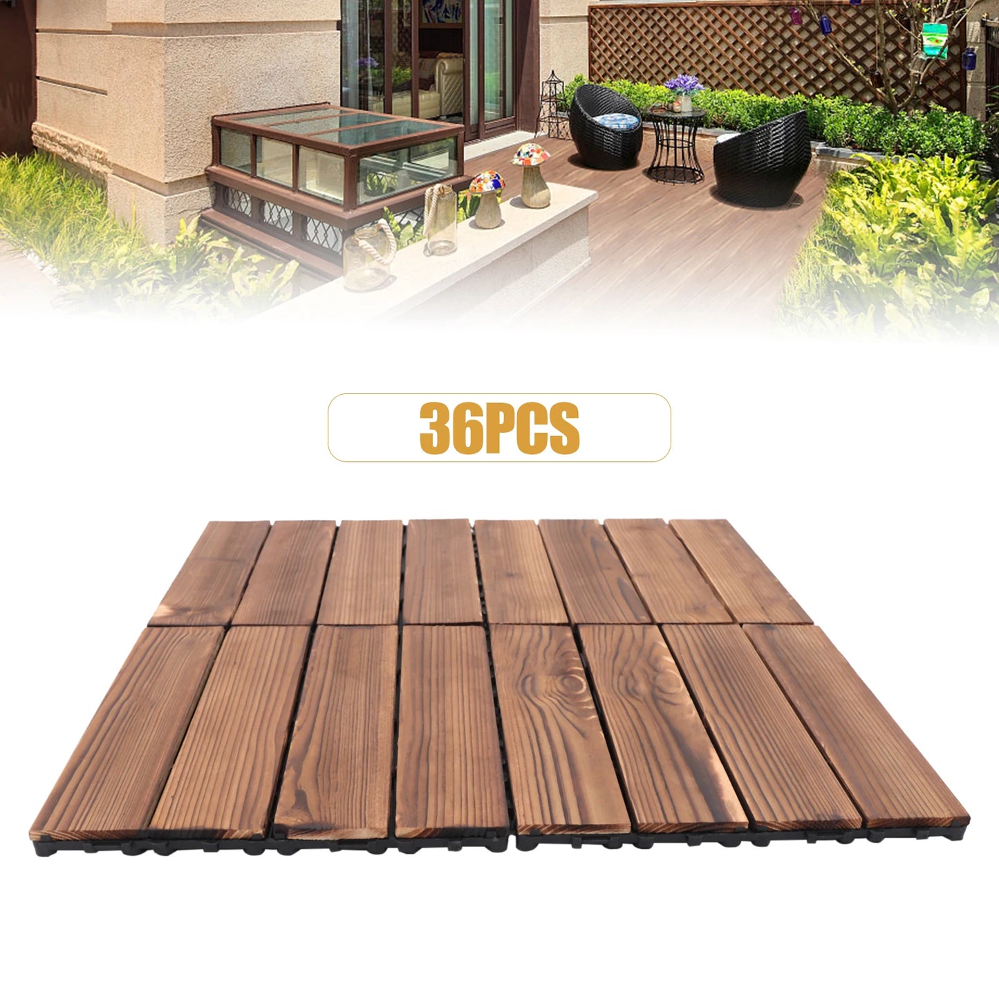 Outdoor Hardwood Flooring Tiles Interlock Edge Waterproof for Patio