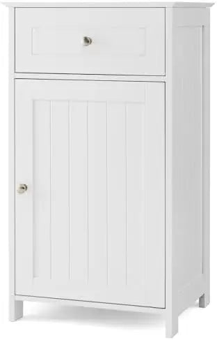 Small Bathroom Cabinet for Small Spaces, Free-Standing Single Door Storage with Adjustable Shelf, Anti-Tipping Device