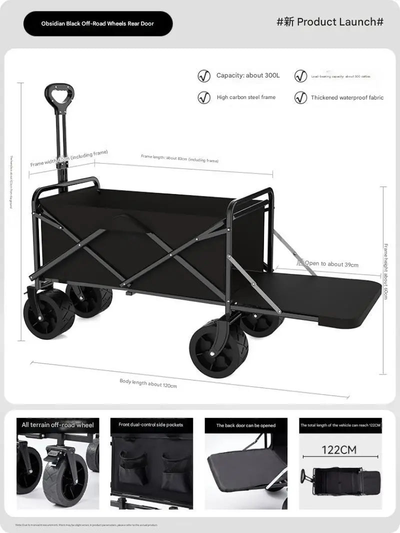 Foldable Multi-Function Beach Cart Heavy Duty Large Capacity Folding Cart Outdoor Trolley Portable Camper