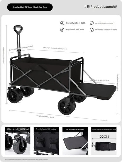 Foldable Multi-Function Beach Cart Heavy Duty Large Capacity Folding Cart Outdoor Trolley Portable Camper