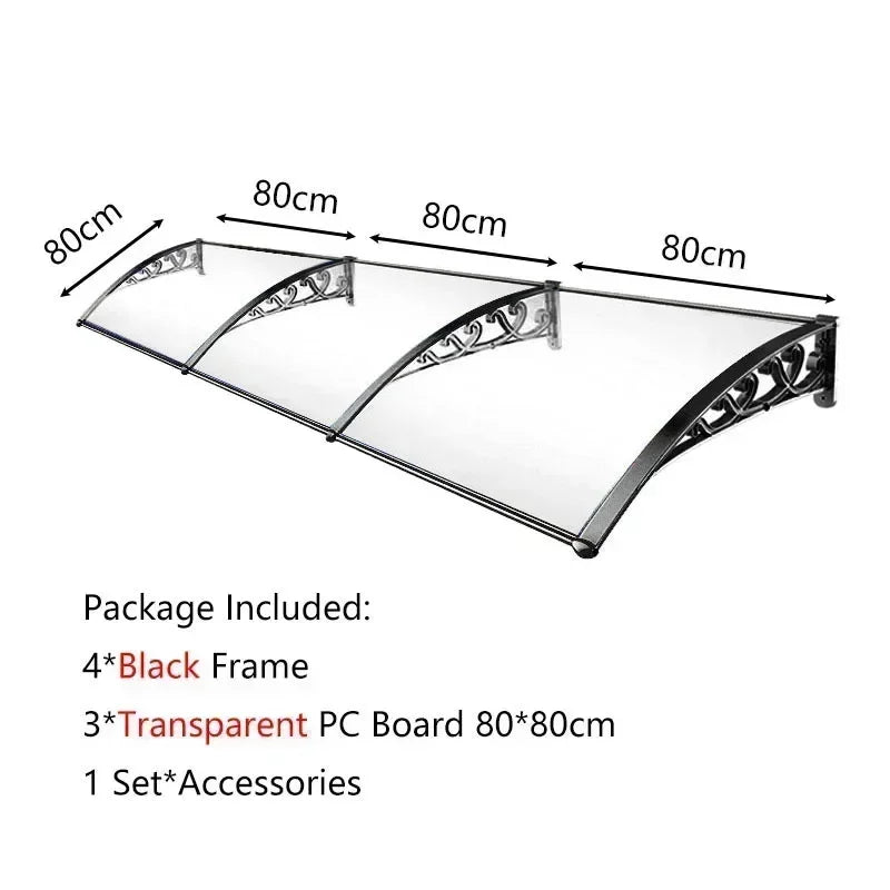 Door Window Awning Big Size PC Board Cover Outdoor Patio Canopy Sun Shelter Window Eaves Rain Cover Awning Aluminum Pergola