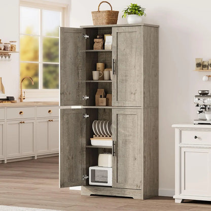 70 Inch Tall Kitchen Pantry Cabinet, Freestanding Storage Cabinet with 4 Doors and Adjustable Shelves, Utility Hutch Cupboard fo
