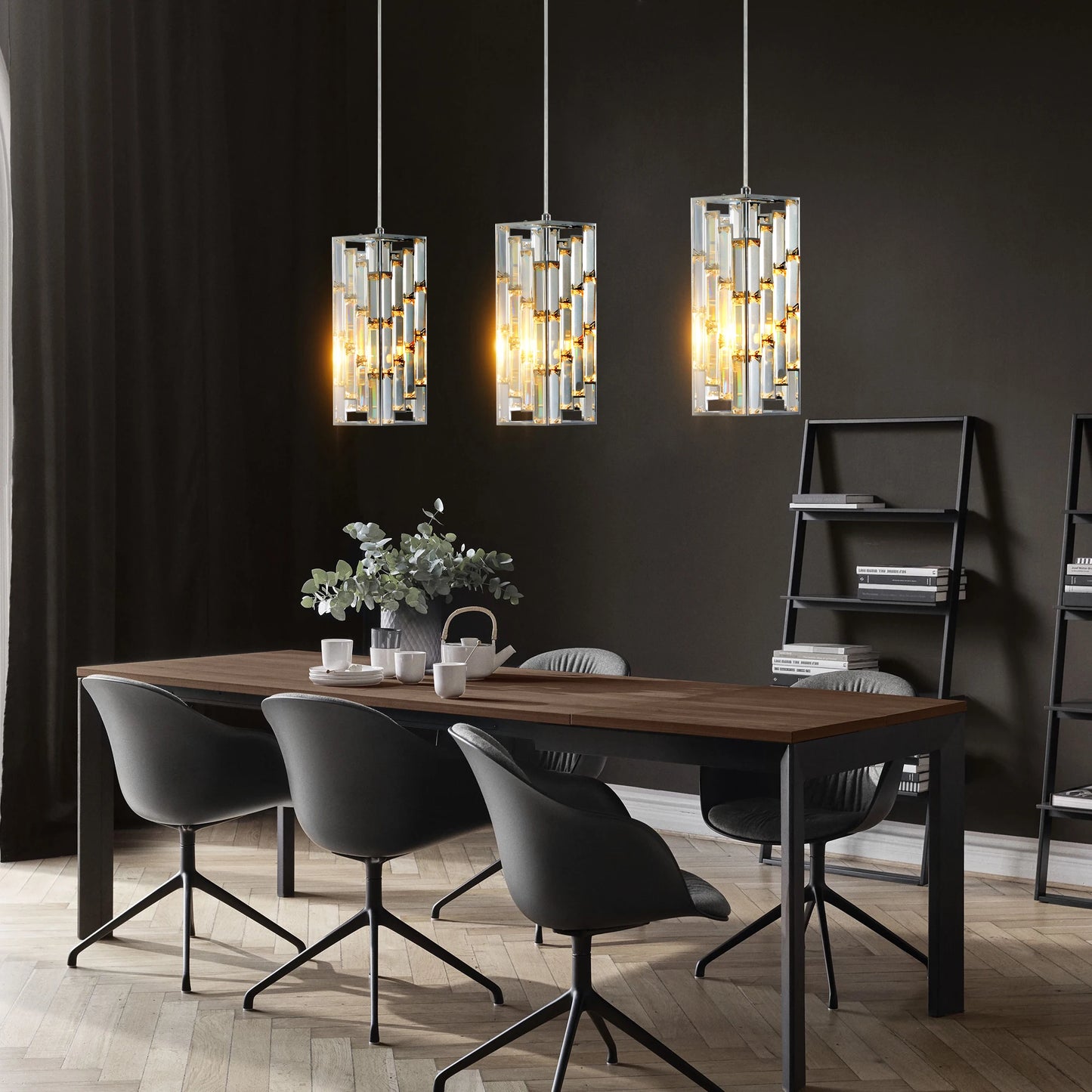 Modern Crystal Pendant Light - 3 Pack, Adjustable Hanging Ceiling Lamp with Crystal Prism Design -Chrome Finish