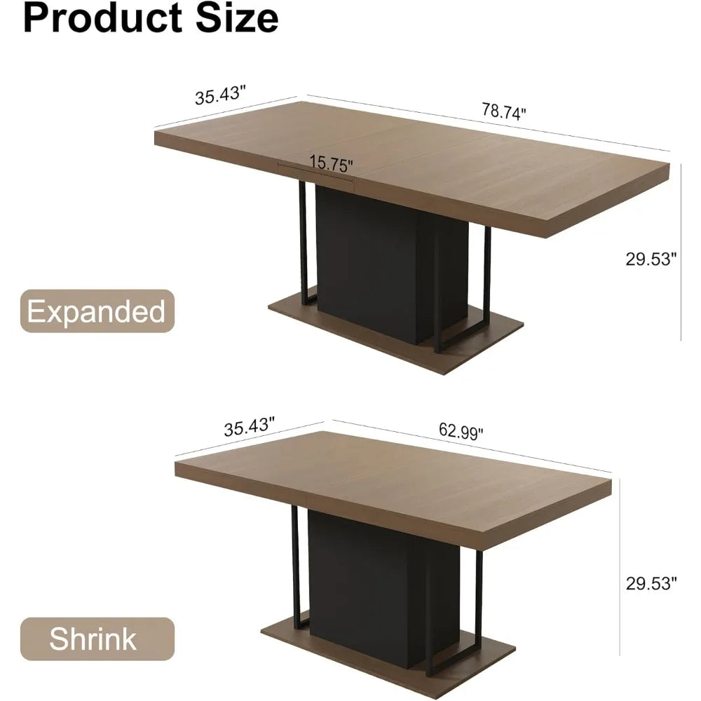 Extendable Dining Room Table for 6 8 10, 78.74" Modern Farmhouse Wooden Long Large Rectangular Expanding Conference Kitchen Tabl