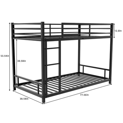 Heavy Duty Twin Bunk Bed Frame with 3-Step Ladder, Low Profile Metal Bed 54" Height, Space Saving Bunkbed with Guardrails, 400 LBS Capacity, Black