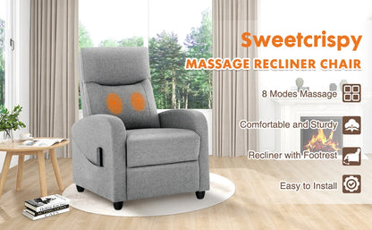 Recliner Chair Massage Sofa Fabric Theater Lumbar Support Adjustable Modern Padded Seat Backrest Living Room Home Grey