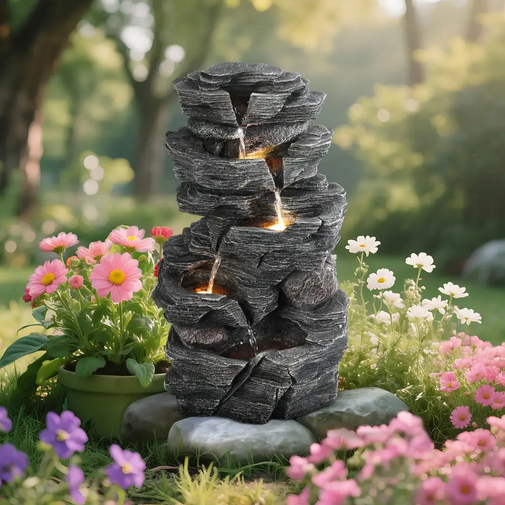 Waterfall-style Rock Water Feature Fountain, Garden Waterfall Decoration, Suitable For Courtyards, Porches, And Home Art Decor