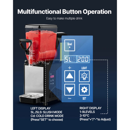 6L/1.6Gal Slushie Machine Commercial Slushy Maker Frozen Drink Maker w/ Self-Cleaning for Restaurants Bars for Slushie