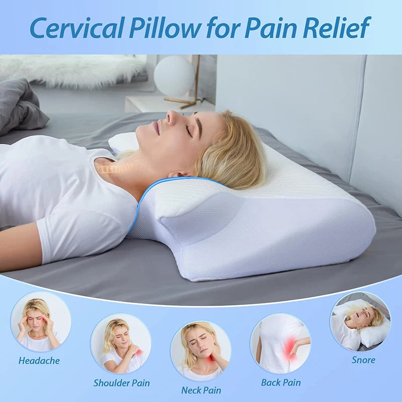 1pc Memory Foam Cervical Pillow, 2 in 1 Ergonomic Contour Orthopedic Pillow for Neck Pain, Contoured Support Pillows