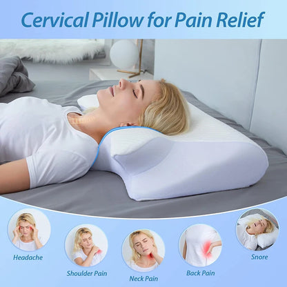 1pc Memory Foam Cervical Pillow, 2 in 1 Ergonomic Contour Orthopedic Pillow for Neck Pain, Contoured Support Pillows