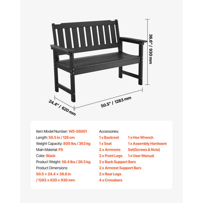 Outdoor Bench Wooden Metal Garden Bench for Outdoors 480 lbs Load Capacity Bench Outdoor Garden Park Bench