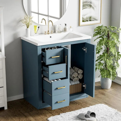 Herringbone Single Sink Bathroom Vanity, Freestanding 30" Modern Bathroom Vanity Storage Cabinet with 3 Drawers and 2 Doors, Sol