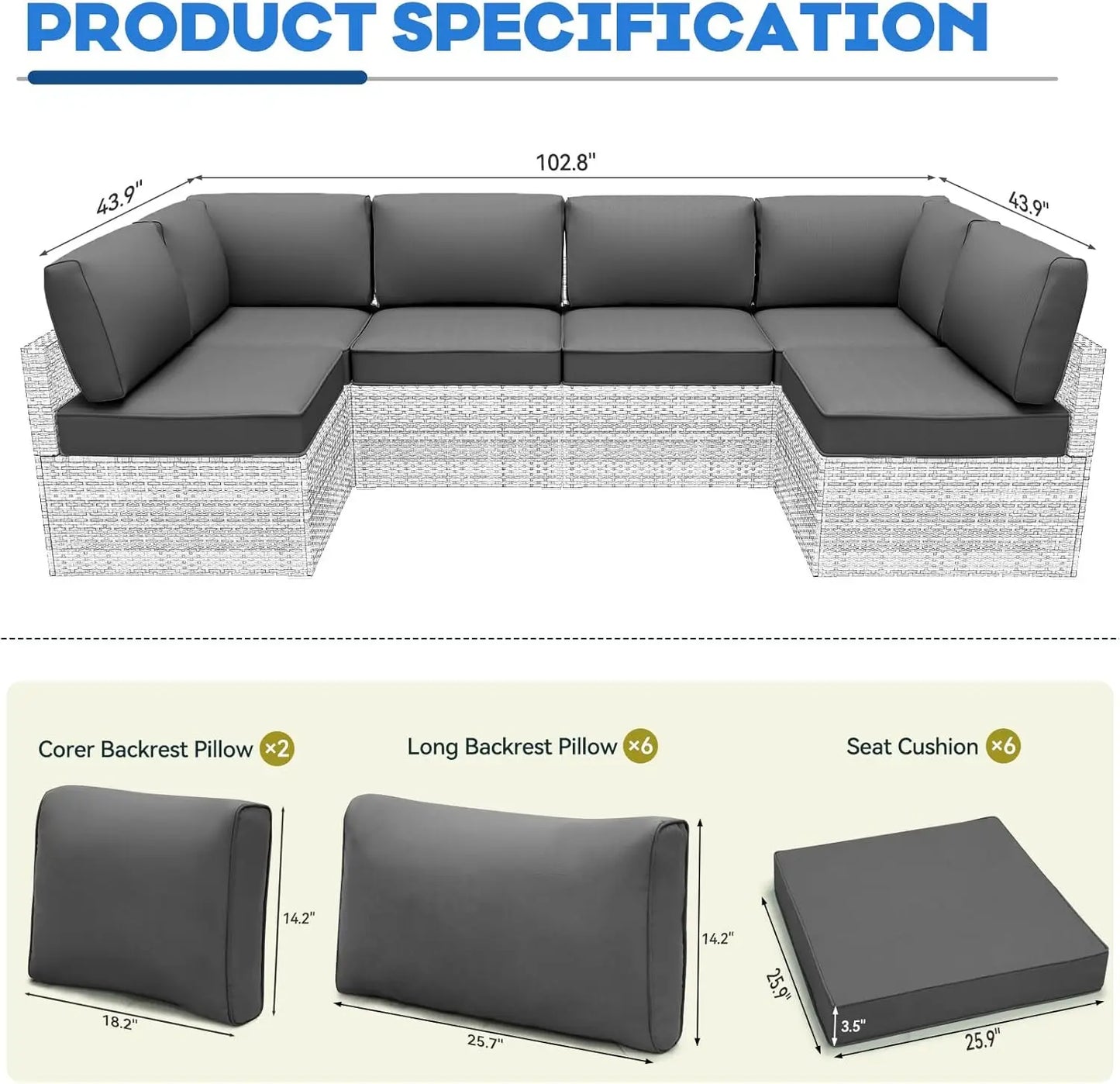 Outdoor Replacement Cushions for Patio Furniture,Water-Resistant Sofa Cushion