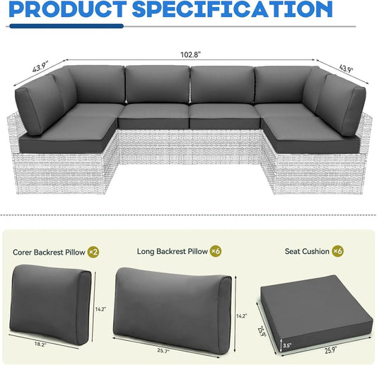 Outdoor Replacement Cushions for Patio Furniture,Water-Resistant Sofa Cushion