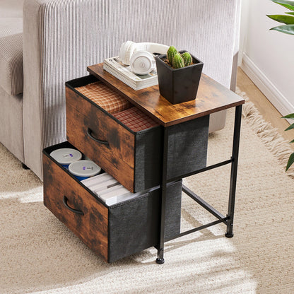 Nightstand Bedside Coffee Sofa Tea Table Storage Closet Chest Clothes Display For Bedroom 2 Fabric Drawers Cabinet Furniture