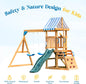 Wooden Swing Set with Dual Swings Slide Rock Climbing Wall Chalkboard Telescope Fort for Backyard Fun for Kids